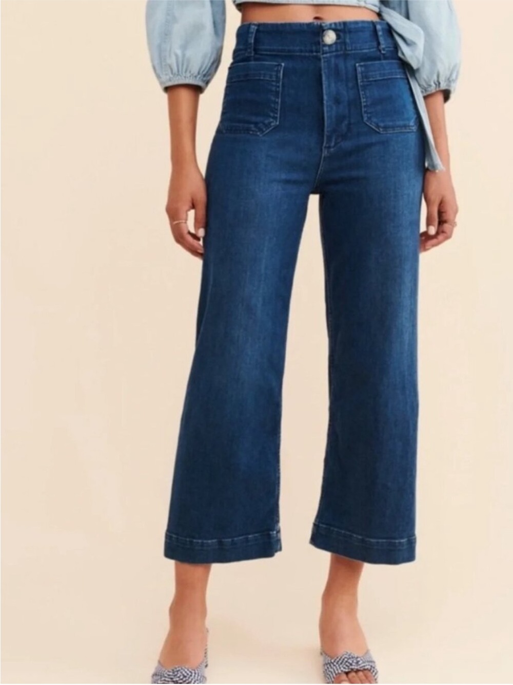 Pilcro by Anthropologie The Skipper Wide-Leg Cropped Jeans Stretchy Blue 31